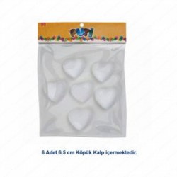Puti Köpük Kalp 6,5Cm 6Lı