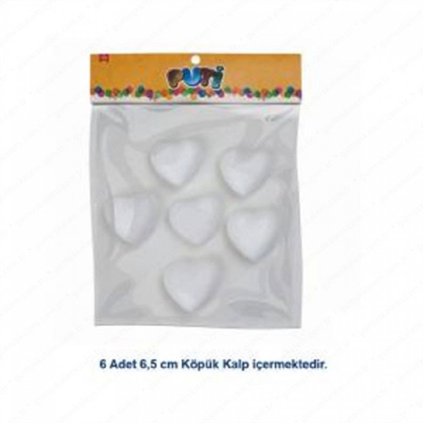 Puti Köpük Kalp 6,5Cm 6Lı