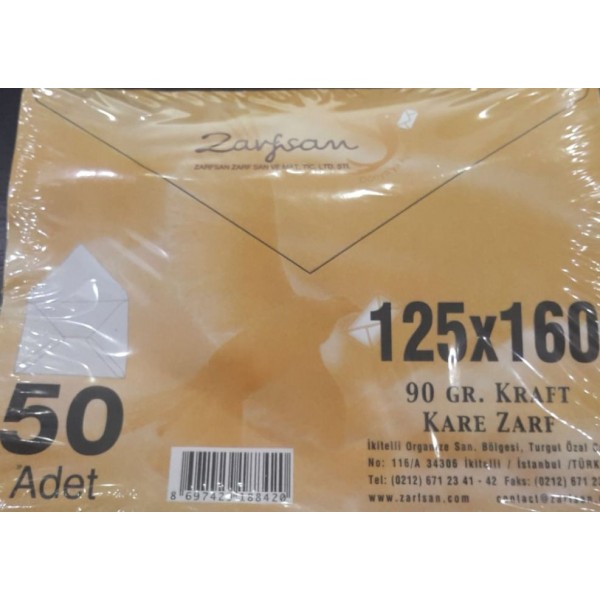 Zarfsan 90 Gr. 125x160 Kraft Kare Zarf 50 Li