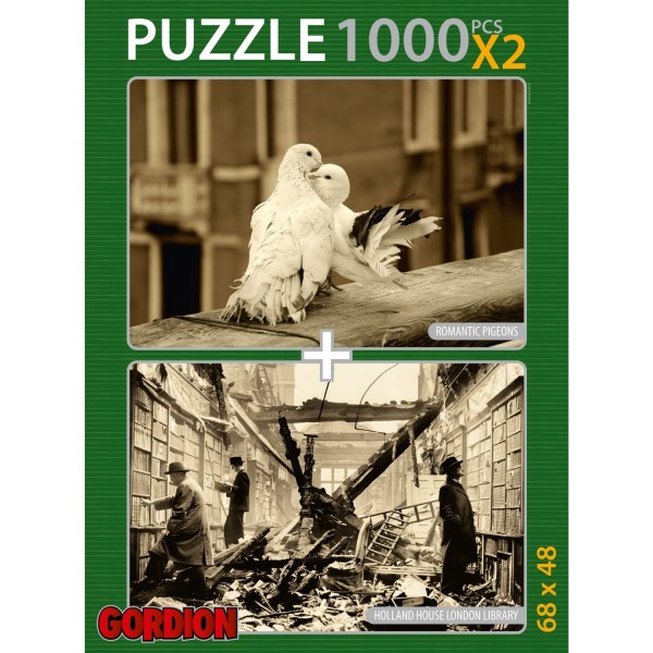 Gordion Romantic Pigeons & Holland House London Library 2X1000 Parça Puzzle Takım  NET FİYAT