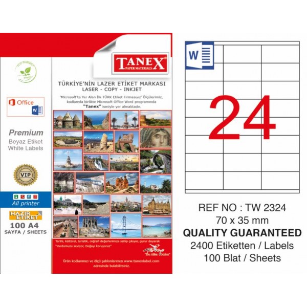 TANEX TW-2324 LASER ETİKET 100 LÜ PAKET 70x35 mm 