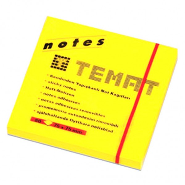 Temat Not Kağıt 75x75 mm Fosforlu Sarı [11515]